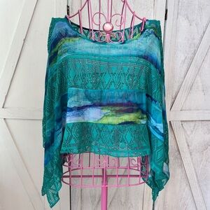 One World Live and Let Live Poncho Top Women’s Petite Medium Sheer & Mesh Beach